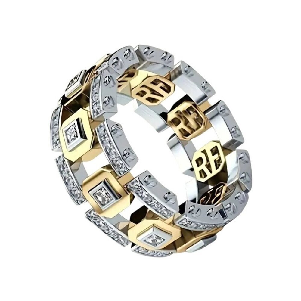 Tungsten Steel Eternity Two Tone Gold & Silver Statement 1.80 Carat CZ Ring